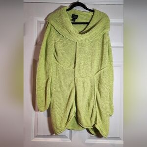 Pure Handknit Vibrant Yellow Knit Cowl Neck Sweater L/XL Flaws As Pictured